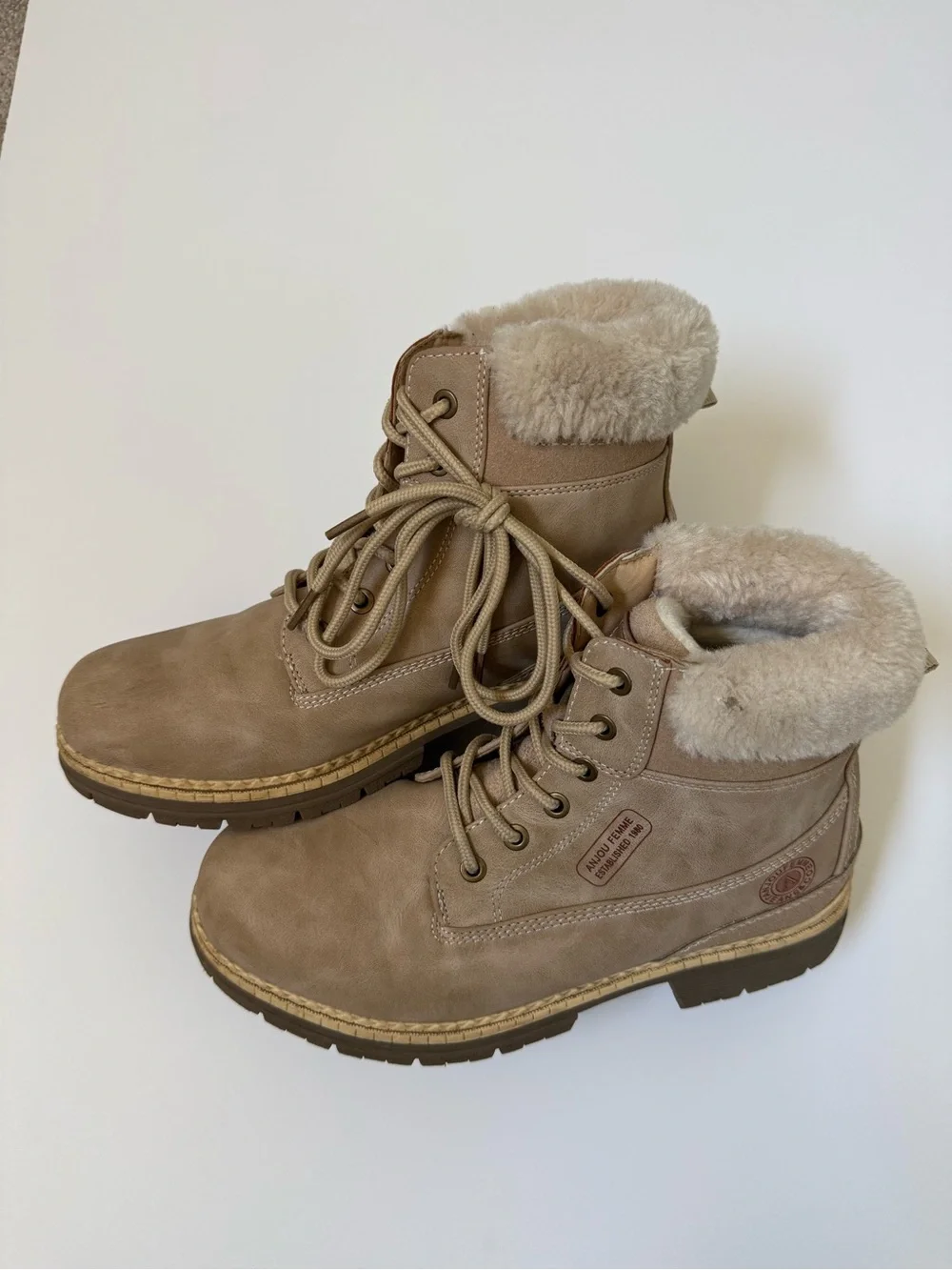 Taupe Faux-Shearling Lace-Up Winter Boots